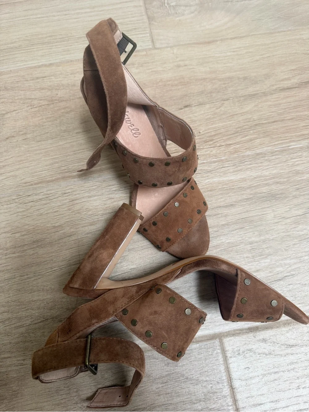NEW Madewell Brown Suede Studded Block Heel Sandals - Women